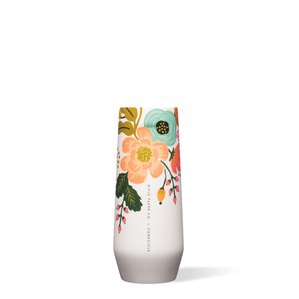 Corkcicle Tumbler Rifle Paper Co. Triple Insulated Stainless Steel Travel Mug, BPA Free, Keeps Beverages Cold for 9 Hours and Hot for 3 Hours, 7 oz,Gloss Cream Lively Floral