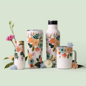 Corkcicle Tumbler Rifle Paper Co. Triple Insulated Stainless Steel Travel Mug, BPA Free, Keeps Beverages Cold for 9 Hours and Hot for 3 Hours, 7 oz,Gloss Cream Lively Floral