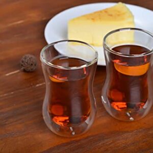 Verre Collection Turkish Tea Cups Double Wall Glass, 4.25 oz, Set of 2 - Insulated Heat Resistant & Lightweight Glass Tea Set (2-Pack)