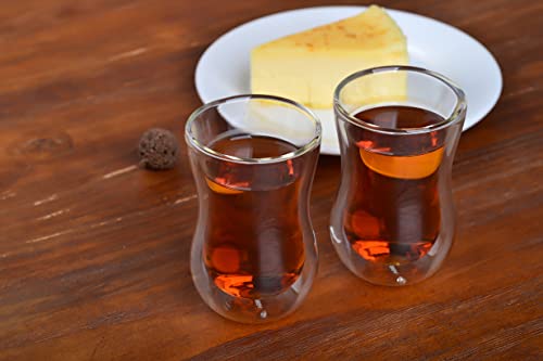 Verre Collection Turkish Tea Cups Double Wall Glass, 4.25 oz, Set of 2 - Insulated Heat Resistant & Lightweight Glass Tea Set (2-Pack)