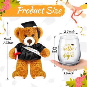 Junkin Graduation 2024 Gifts Set Congrats Grad Gift for Her Him Now Hotter by One Degree 15 oz Wine Glass Cup and Plush Grad Bear College University Graduates Class of 2024 Party Gift Favor Present