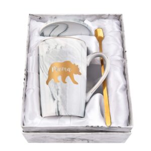 mama bear marble coffee mug bear mug for mom coffee mug cup for women from daughter son best gift for mom on mothers day christmas birthday marble coffee mug with box, spoon, coaster, 14 oz