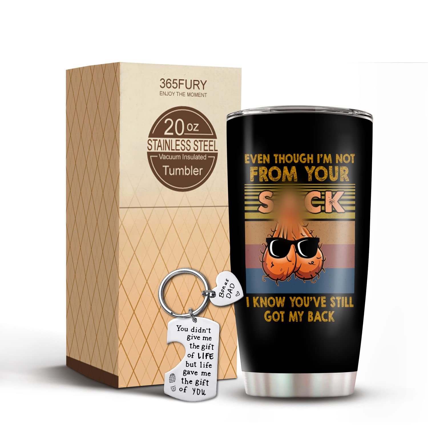 365fury Bonus Dad Gifts - Step Dad Gifts From Daughter, Son, Kids - 20 Oz Tumbler & Keychain Funny Stepdad Gifts - Christmas Father Day, Birthday Gifts For Stepdad - Best Bonus Dad Travel Coffee Mug