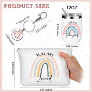 Tessco 3 Pcs Thank You Gifts for Women Appreciation Gift Boxes You Are Loved Gifts Stainless Steel Tumbler Rainbow Makeup Bag Inspirational Keychain You Are Amazing Gifts for Coworker Nurse Secretary