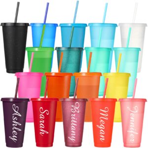18 packs cups with lids and straws glitter reusable cups in vivid colors 24 oz plastic tumbler with lid and straw iced coffee cup reusable coffee cups with lid ices coffee travel mug cup water glasses