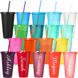 18 Packs Cups with Lids and Straws Glitter Reusable Cups in Vivid Colors 24 oz Plastic Tumbler with Lid and Straw Iced Coffee Cup Reusable Coffee Cups with Lid Ices Coffee Travel Mug Cup Water Glasses