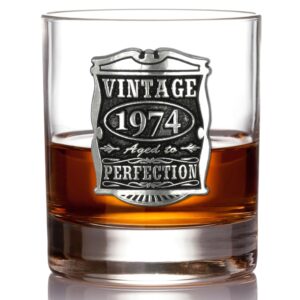 english pewter company vintage years 1974 50th birthday or anniversary old fashioned whisky rocks glass tumbler - unique gift idea for men [vin003]