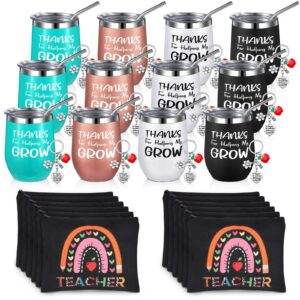 rtteri 36 pcs christmas gifts teacher appreciation gifts in bulk for women 12 insulated tumblers coffee mug, 12 makeup bag and 12 keychains, thank you retirement gifts for teachers (multicolor)