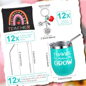 Rtteri 36 Pcs Christmas Gifts Teacher Appreciation Gifts in Bulk for Women 12 Insulated Tumblers Coffee Mug, 12 Makeup Bag and 12 Keychains, Thank You Retirement Gifts for Teachers (Multicolor)