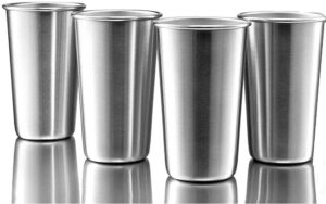 amzocina 4 pack stainless steel cups, 16oz pint cup tumbler, premium metal drinking glasses - stackable durable cup