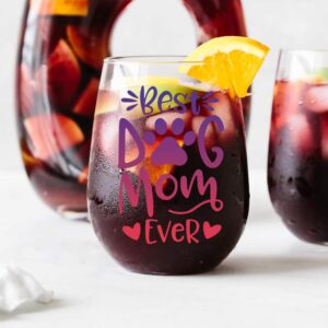 Best Dog Mom Ever Funny Stemless Wine Glass, Dog Lover Gifts for Dog Dad, Dog Mom, Women, Veterinarian, Animal Rescue, Vet Tech, Perfect for Birthday, Valentines