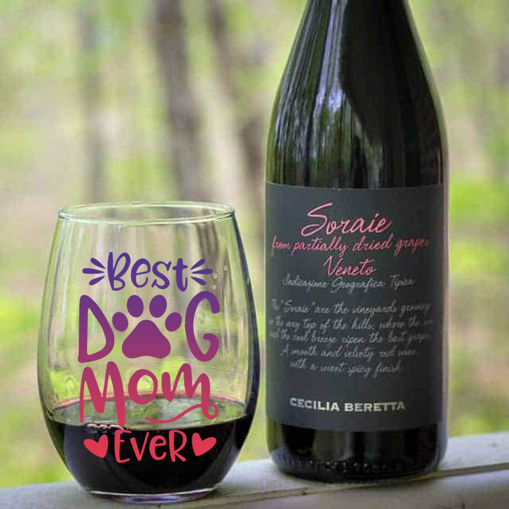 Best Dog Mom Ever Funny Stemless Wine Glass, Dog Lover Gifts for Dog Dad, Dog Mom, Women, Veterinarian, Animal Rescue, Vet Tech, Perfect for Birthday, Valentines