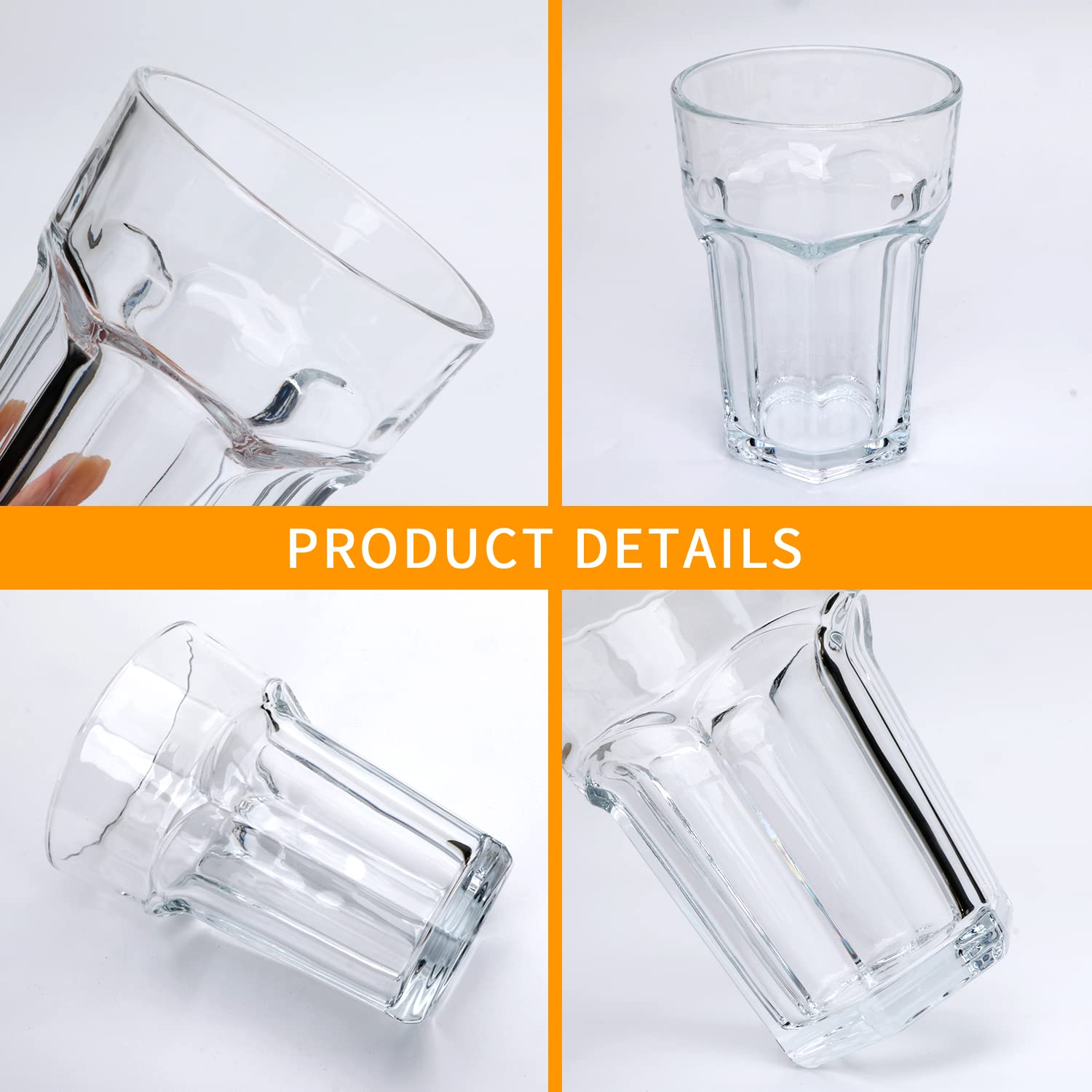 QAPPDA Clear Drinking Glasses Set of 12,Thick and Sturdy Water Glass Beer Tumbler,14oz All-purpose Beverage Glasses for Juice,Kitchen,Party