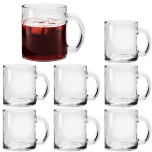 accguan glass coffee mug set, (8 pack) 12 ounce with convenient handle, tea glasses for hot/cold beverages, thermal shock resistant, tempered glass, mugs for cappuccino, latte, espresso