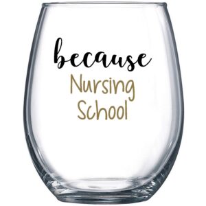 because nursing school - funny wine glass 15 oz - funny gifts for nursing students, for women, men, coworker gift