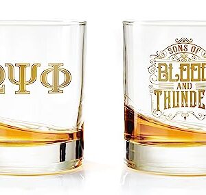 Bad Bananas BBGreek Omega Psi Phi Official Vendor - Set of 2 11oz Drinking Rocks Glasses - Sons of Blood and Thunder - Fraternity Paraphernalia