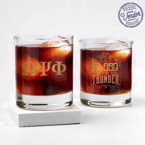 Bad Bananas BBGreek Omega Psi Phi Official Vendor - Set of 2 11oz Drinking Rocks Glasses - Sons of Blood and Thunder - Fraternity Paraphernalia