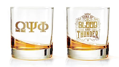 Bad Bananas BBGreek Omega Psi Phi Official Vendor - Set of 2 11oz Drinking Rocks Glasses - Sons of Blood and Thunder - Fraternity Paraphernalia