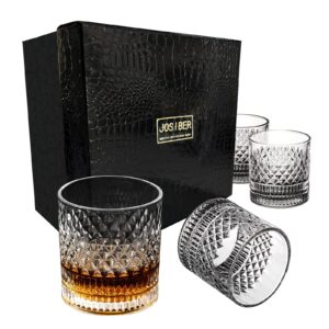 whiskey glass set of 4-premium 11.2 oz scotch glasses old fashioned whiskey glasses thick bottom rum style glassware for bourbon,best gifts for men dad fathers day husband