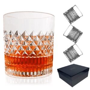 Whiskey Glass Set of 4-Premium 11.2 OZ Scotch Glasses Old Fashioned Whiskey Glasses Thick Bottom Rum Style Glassware for Bourbon,Best Gifts For Men Dad Fathers Day Husband