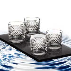 Whiskey Glass Set of 4-Premium 11.2 OZ Scotch Glasses Old Fashioned Whiskey Glasses Thick Bottom Rum Style Glassware for Bourbon,Best Gifts For Men Dad Fathers Day Husband