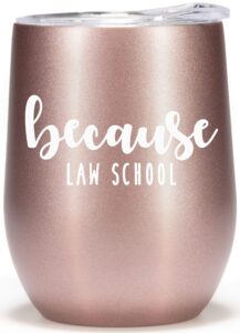 law school graduation gifts - 12oz wine glass tumbler cup - funny gift idea for law student, new lawyer, future attorney, because law school coffee mug