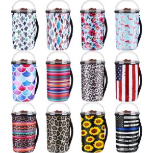 boao 12 pieces reusable iced coffee cup sleeve insulator neoprene beverages cup cover holder for tumbler cup hot cold drinks, with handle