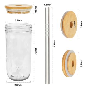 BESTBEL 6 Pack Mason Jar Drinking Glasses with Lids and Straws,24OZ Glass Cups with Bamboo Lids and Straws,Wide Mouth Reusable Smoothie Cups,Iced Coffee Cups,Boba Cup,Bubble Tea Cup