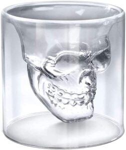 double layer design skull whiskey glass, 8.6oz / 255ml so cool cocktail beer cup, personalized crystal drinking cup for wine vodka, home halloween party bar cup, as a gift placed in the wine cabinet
