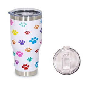 pragduct dog mom tumbler dog lovers gifts stainless steel travel coffee mugs paw print cups with lid, funny 30 oz insulated tumblers dog mom gifts for dog lovers women