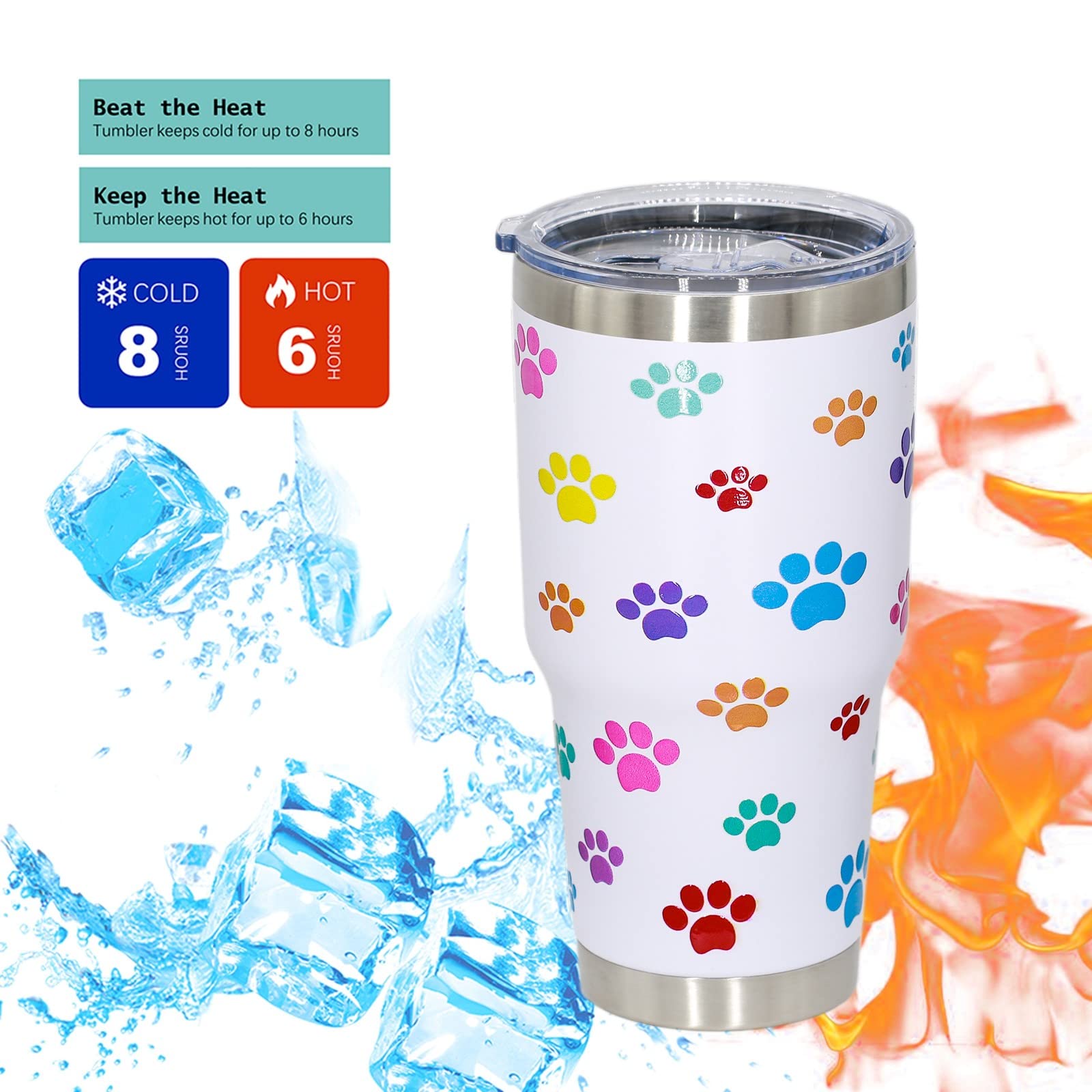 PRAGDUCT Dog Mom Tumbler Dog Lovers Gifts Stainless Steel Travel Coffee Mugs Paw Print Cups with Lid, Funny 30 OZ Insulated Tumblers Dog Mom Gifts for Dog Lovers Women