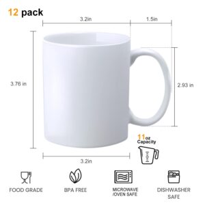 COMUDOT Ceramic Coffee Mug,White Tea Mug,Classic Drinking Cups with Handle,11 OZ Cups Set of 12, for Hot or Cold Drinks like Cocoa, Milk, Tea or Water(Labels & Chalk Marker)