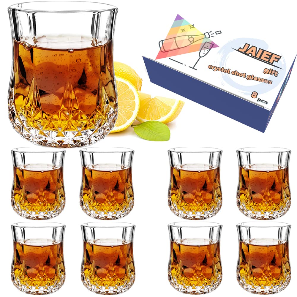 JAIEF 1.7 OZ Crystal Shot Glasses Set, Heavy Base Cordial Glasses | Tequila Glasses (Set of 8)