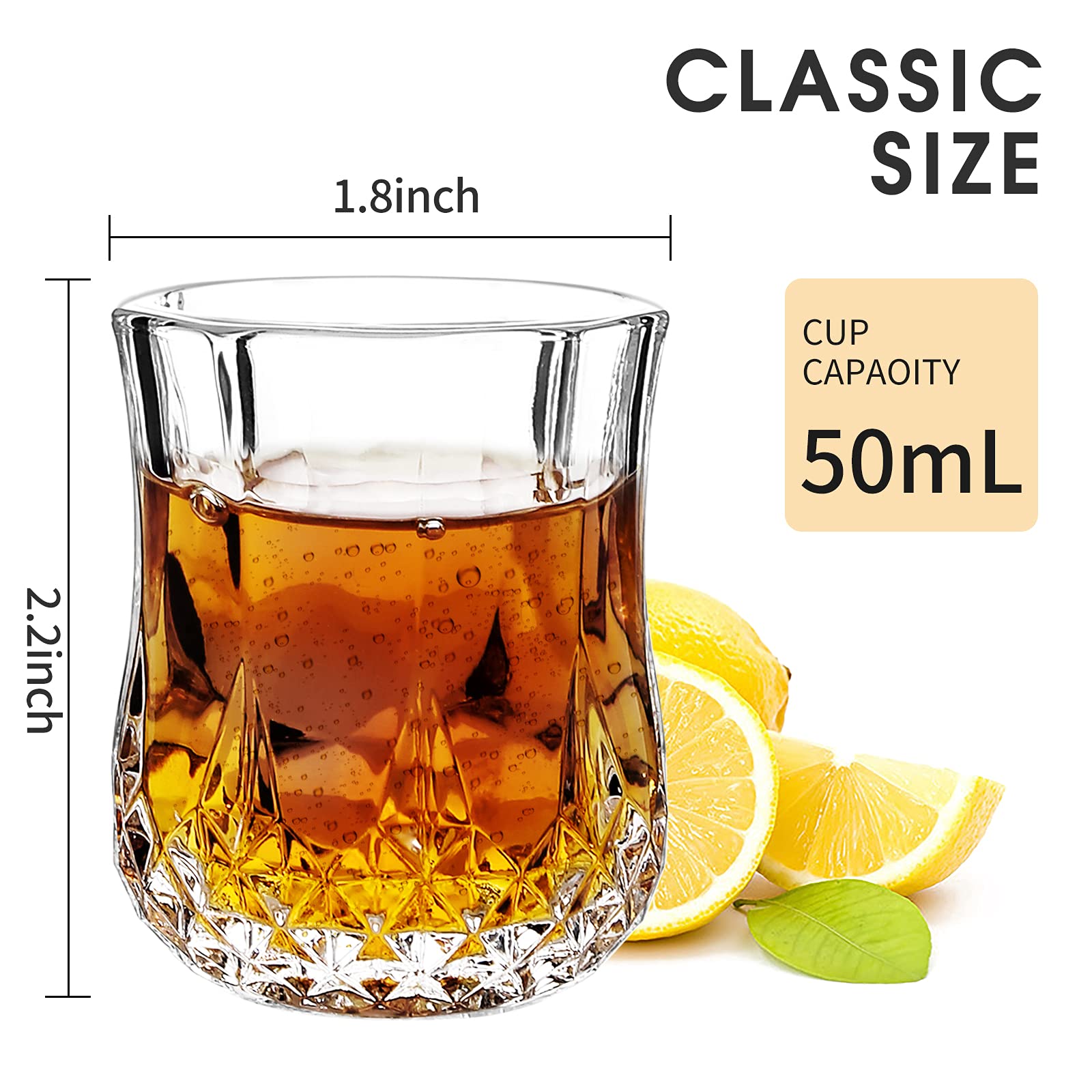 JAIEF 1.7 OZ Crystal Shot Glasses Set, Heavy Base Cordial Glasses | Tequila Glasses (Set of 8)