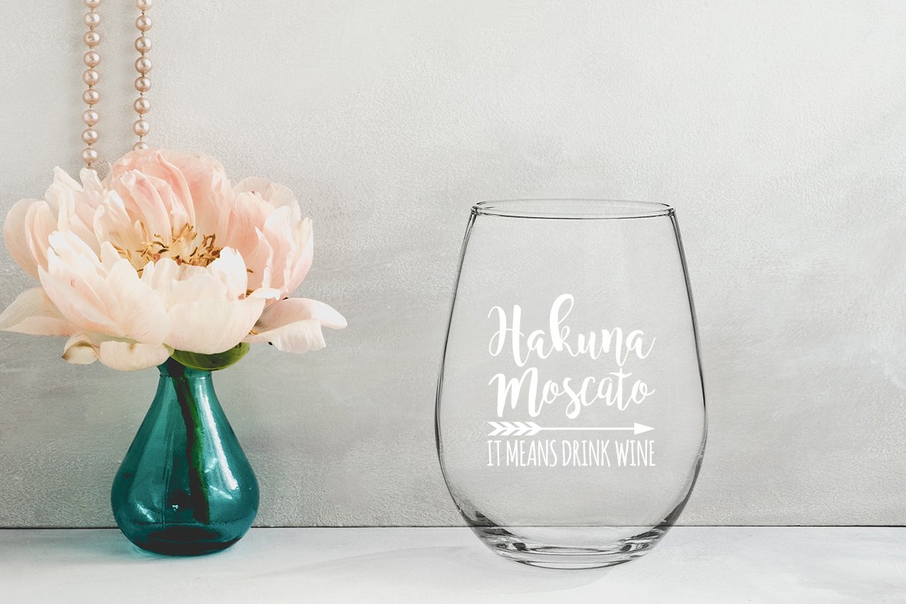 Hakuna Moscato Funny Stemless Wine Glass 15oz - Unique Christmas Gift Idea for Her, Mom, Wife, Girlfriend, Sister, Grandmother, Aunt - Perfect Birthday Gifts for Women