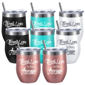 thank you gifts thank you for being awesome wine tumbler employee appreciation gifts thank you gift for women men coworkers friend stainless steel insulated tumbler with straw (multiple color, 8 pcs)