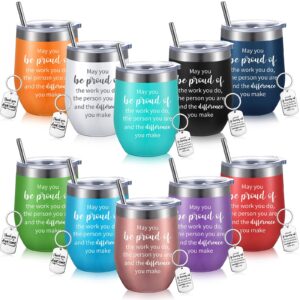 inbagi inspirational thank you gifts employee appreciation mug 12oz may you be proud wine tumbler stainless steel coworker tumbler cup keychain for christmas thanksgiving(bright colors, 10 pcs)