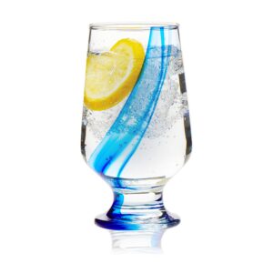 libbey blue ribbon goblet glasses, unique blue water goblets set of 8, thick stemmed water glasses for sodas & cocktails