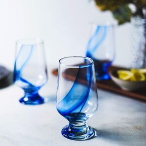 Libbey Blue Ribbon Goblet Glasses, Unique Blue Water Goblets Set of 8, Thick Stemmed Water Glasses for Sodas & Cocktails