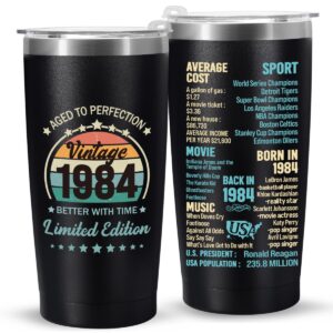 jettryran 40th birthday gifts for women men parents 40 years old gifts- 20 oz double-sided vintage 1984 with time information tumbler cup（black） turning 40- tb002