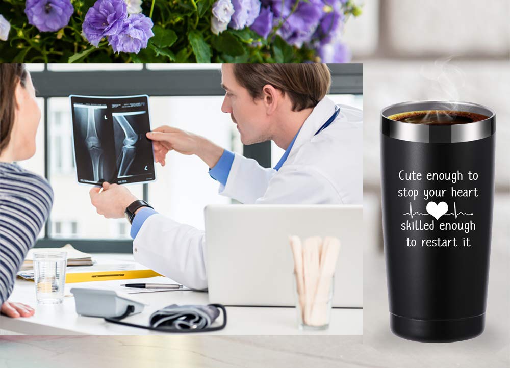 Cute Enough to Stop Your Heart Skilled Enough to Restart It 20 OZ Tumbler.Appreciation Doctor Nurse Gifts.Birthday,Christmas,Medical Nursing Graduation Gifts for Medical Worker Travel Mug(Black)