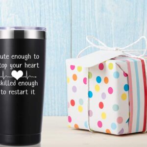 Cute Enough to Stop Your Heart Skilled Enough to Restart It 20 OZ Tumbler.Appreciation Doctor Nurse Gifts.Birthday,Christmas,Medical Nursing Graduation Gifts for Medical Worker Travel Mug(Black)