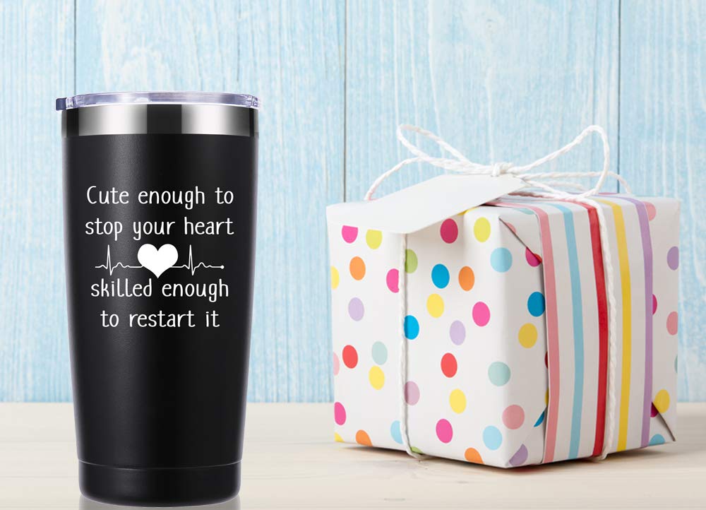 Cute Enough to Stop Your Heart Skilled Enough to Restart It 20 OZ Tumbler.Appreciation Doctor Nurse Gifts.Birthday,Christmas,Medical Nursing Graduation Gifts for Medical Worker Travel Mug(Black)