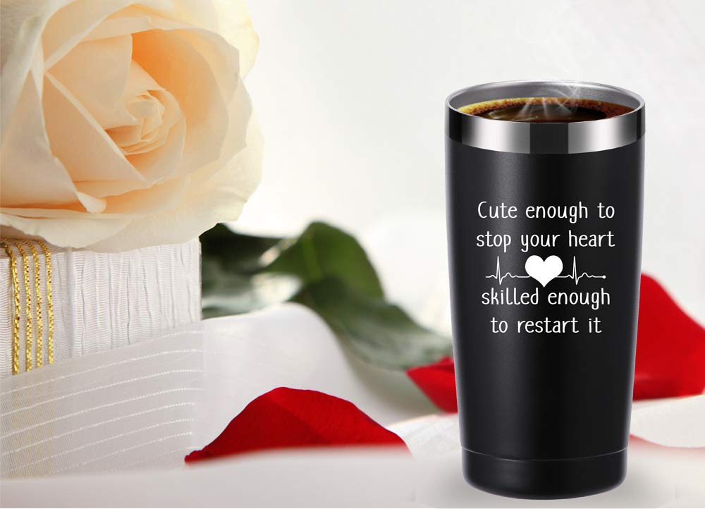 Cute Enough to Stop Your Heart Skilled Enough to Restart It 20 OZ Tumbler.Appreciation Doctor Nurse Gifts.Birthday,Christmas,Medical Nursing Graduation Gifts for Medical Worker Travel Mug(Black)