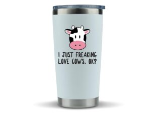 klubi cow gifts coffee tumbler- 20oz tumbler for coffee or wine - gift idea for cow lovers, themed gifts, print, cup, accessories, stuff, farm animal