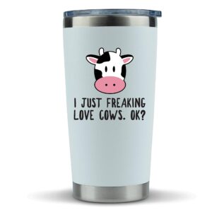 KLUBI Cow Gifts Coffee Tumbler- 20oz Tumbler for Coffee or Wine - Gift Idea for Cow Lovers, Themed Gifts, Print, Cup, Accessories, Stuff, Farm Animal