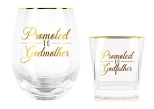 onebttl godparent proposal gift set, 17oz wine glass & 8.5oz whiskey glass set, godmother and godfather gift, ideal for godparent birthday, proposal, baptism