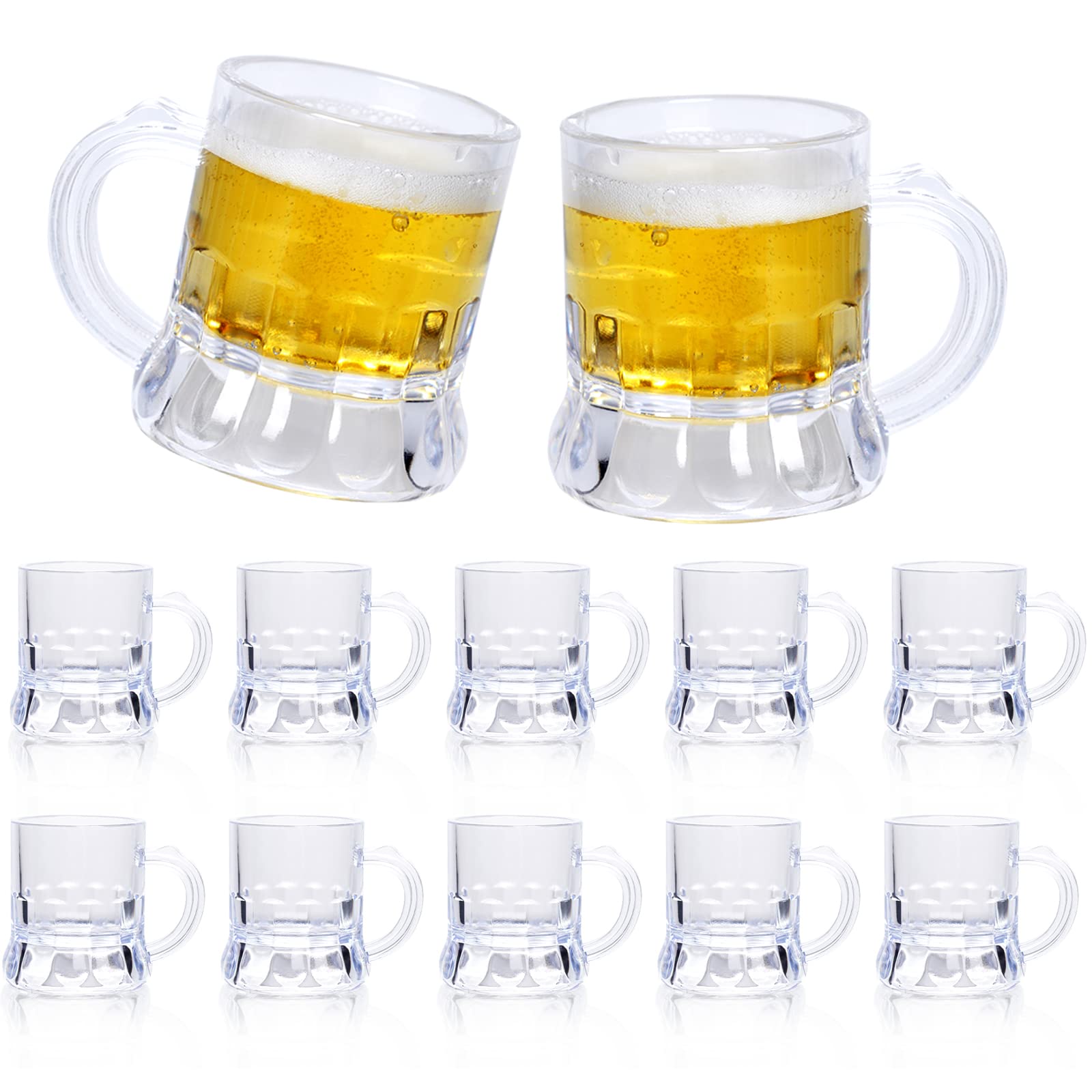 ZZYFGH Mini Beer Mugs, 1 Oz Clear Plastic Shot Glasses Beer Mug with Handles for Party (12 Pieces)