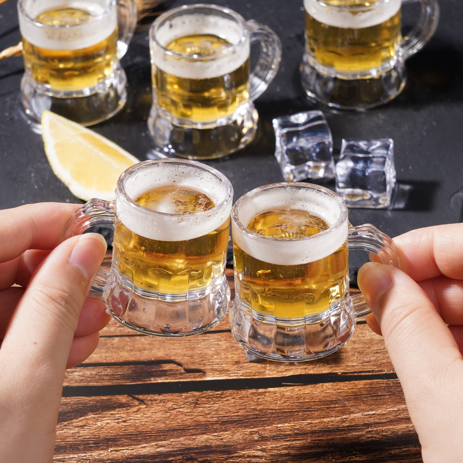 ZZYFGH Mini Beer Mugs, 1 Oz Clear Plastic Shot Glasses Beer Mug with Handles for Party (12 Pieces)