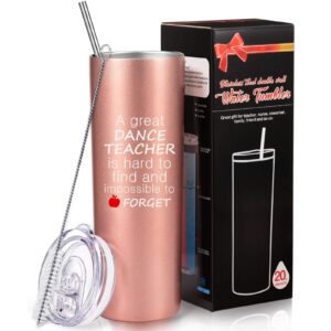 dance teacher appreciation gift for women, vacuum travel mug dancing gift for teacher and instructor, 20 oz stainless steel travel water tumbler with straw and cleaning brush